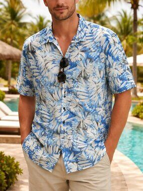 Tommy Bahama Island Zone Coconut Point Pond Impression Hawaiian Shirt Size 3XLB